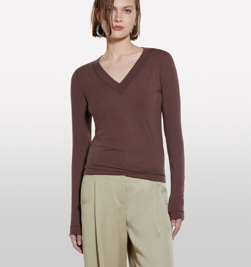 T-shirt slim fit marrone a maniche lunghe - t-shirt a manica lunga da donna - Marrone Scuro | Sisley image number 4